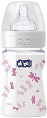 CHICCO Стъклено шише със силиконов биберон 150мл. -розов