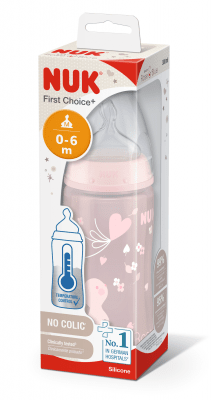 NUK First Choice РР шише Temperature control 300мл. силикон (0-6м.) ROSE + кутия